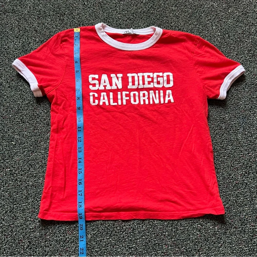 ZARA Red & White Varsity Baseball Graphic Short-Sleeve Ringer T-Shirt Shirt sz M - Picture 8 of 16